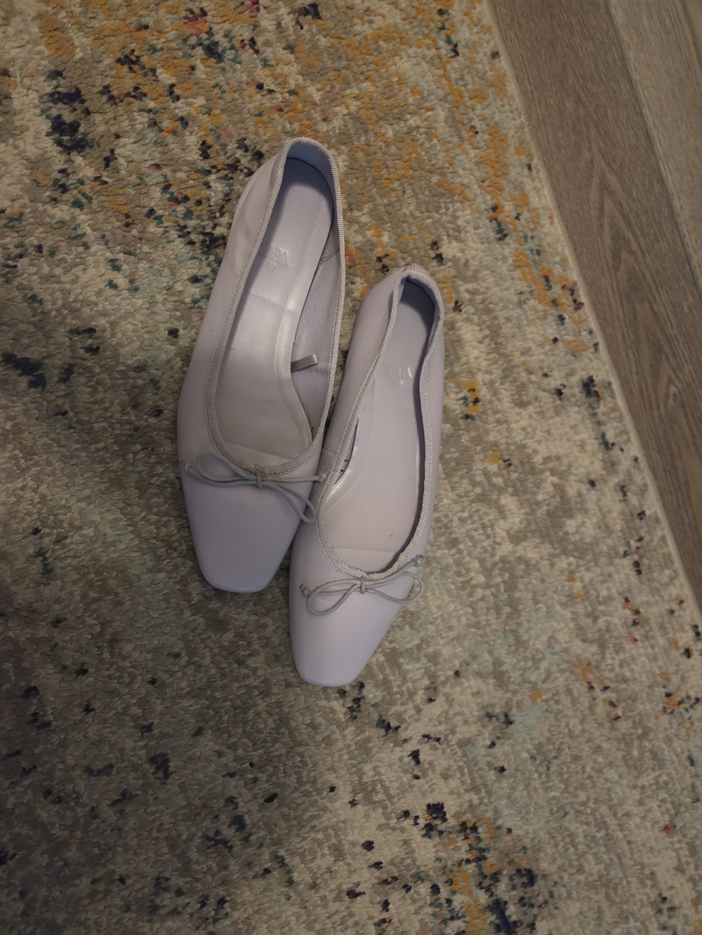 Zara Pale Lavender Square-Toe Ballet Flats with Bow